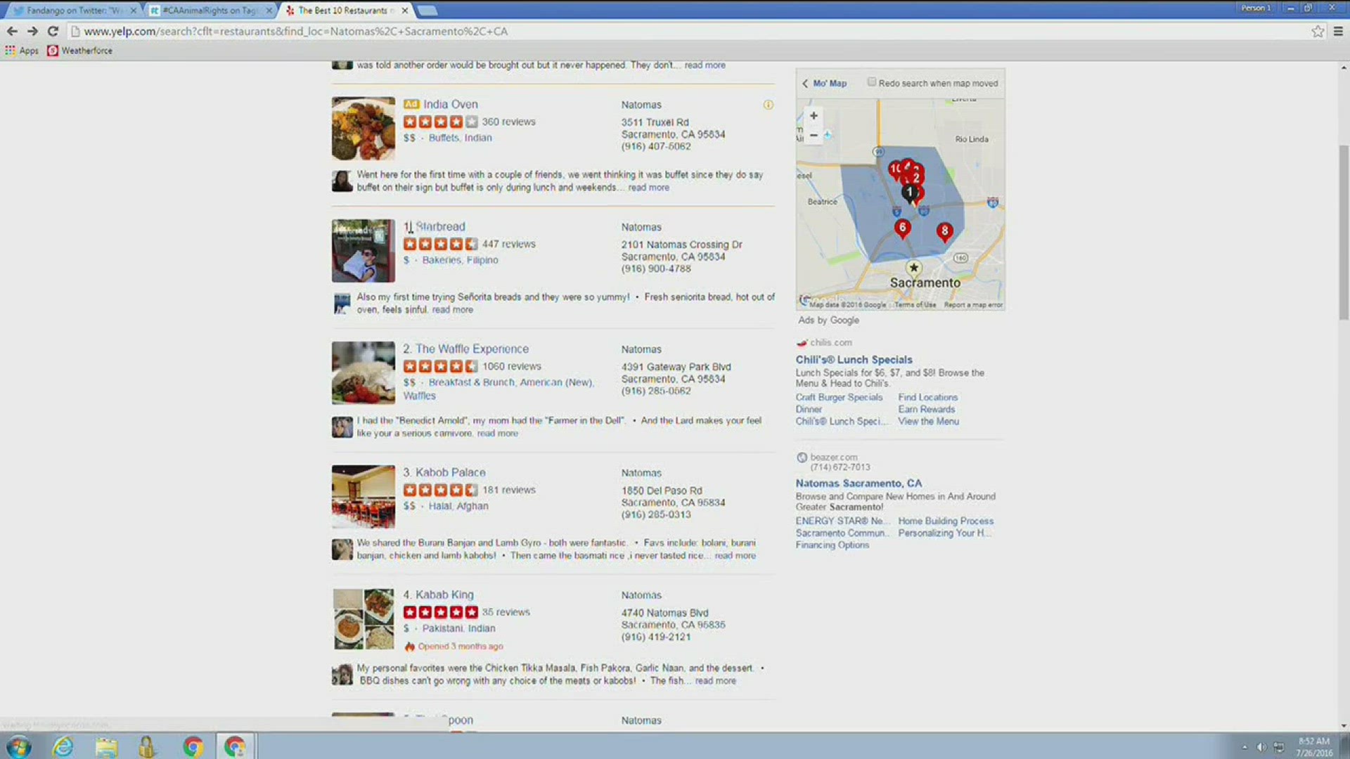 The website Yelp has now included health inspections for restaurants in Sacramento.