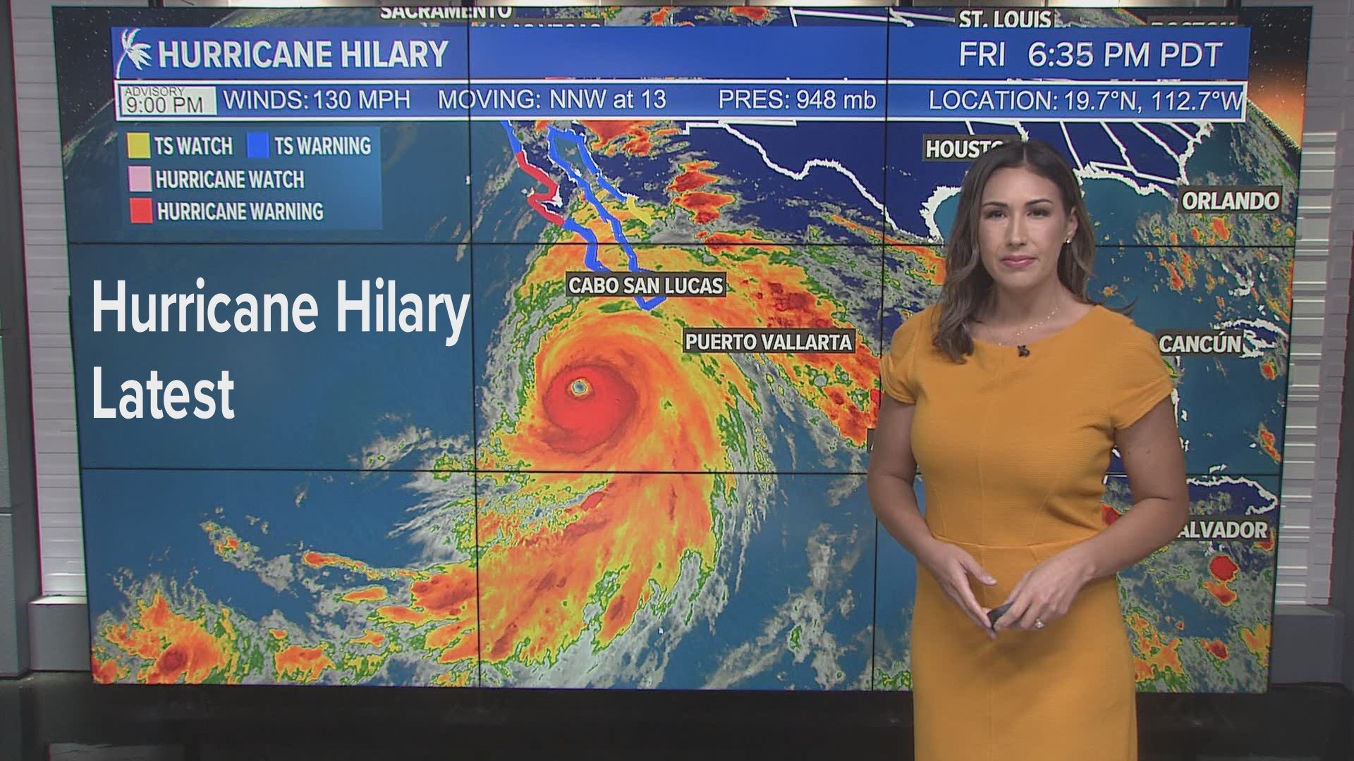 ABC10 meteorologist Carley Gomez gives an update on Category 4 Hurricane Hilary and the new warnings issued to the areas in its path as it nears California.