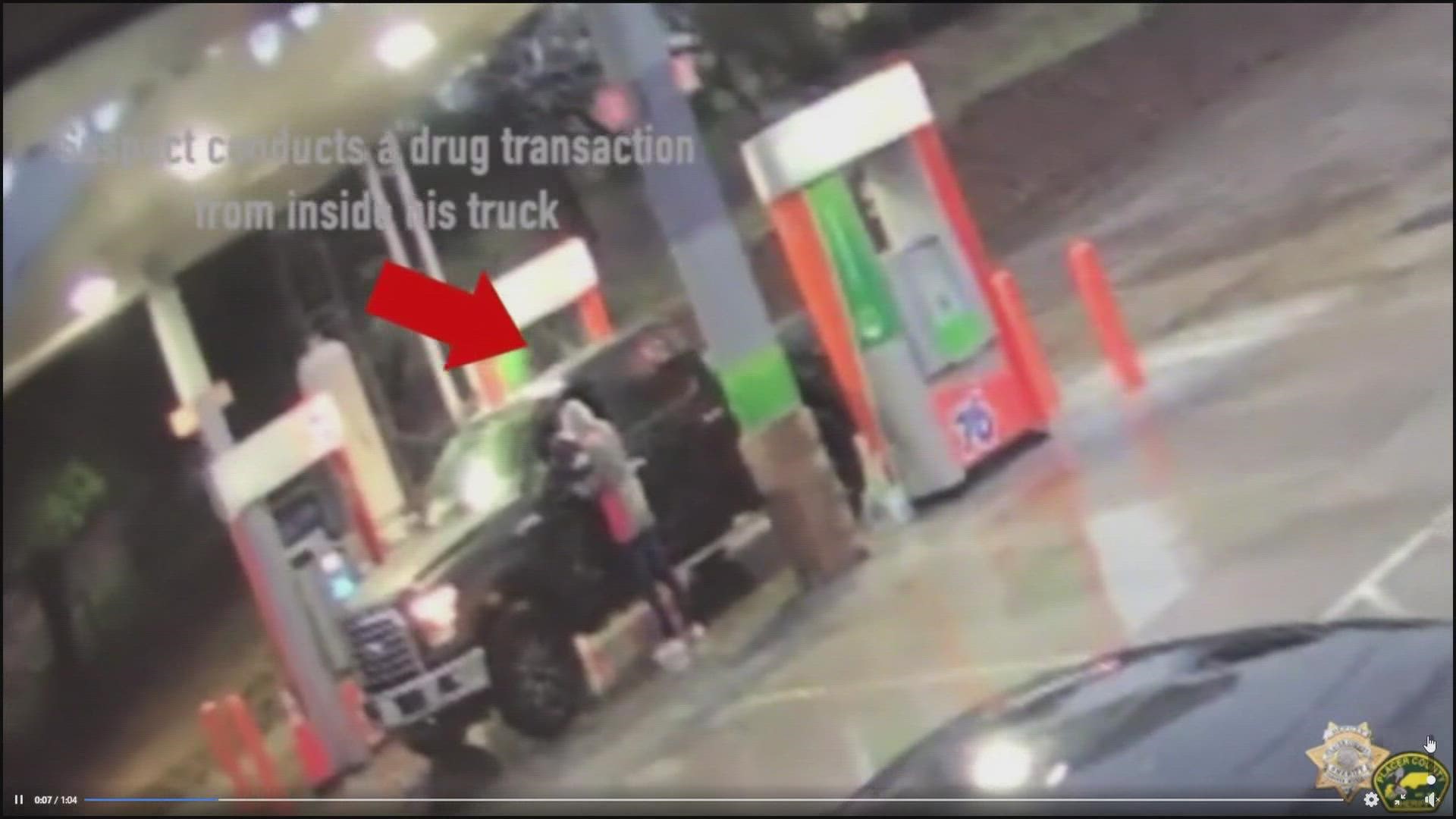 The video shows what appears to be a man purchasing fentanyl, taking it, walking into the gas station and then collapsing as he suffered a near fatal overdose.