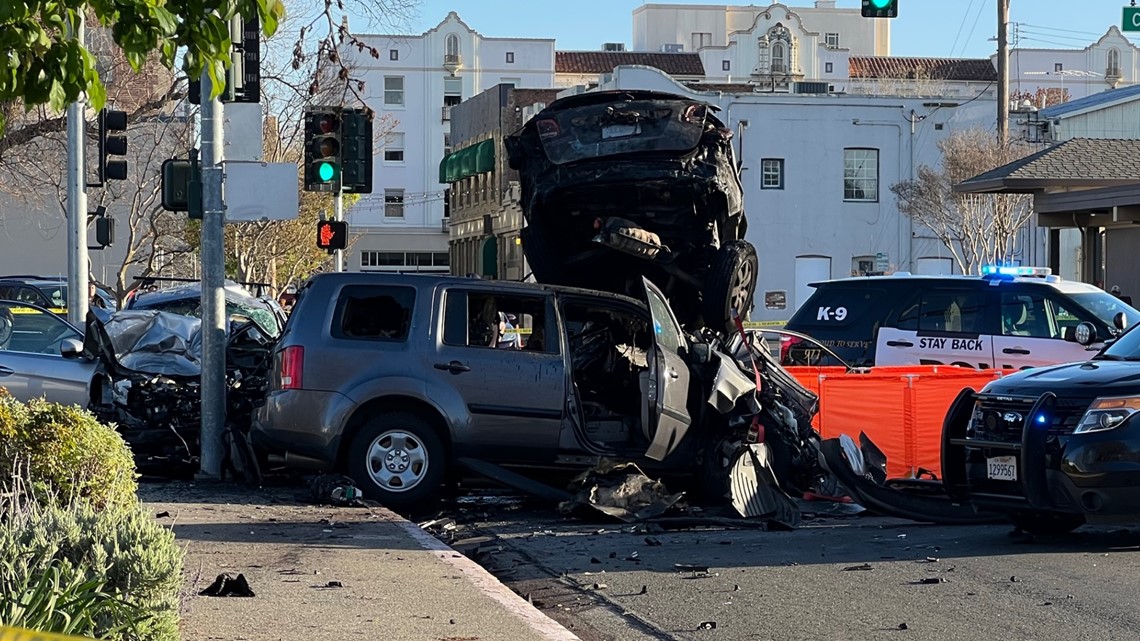 1 dead after multiple cars crash, catch fire in downtown Woodland