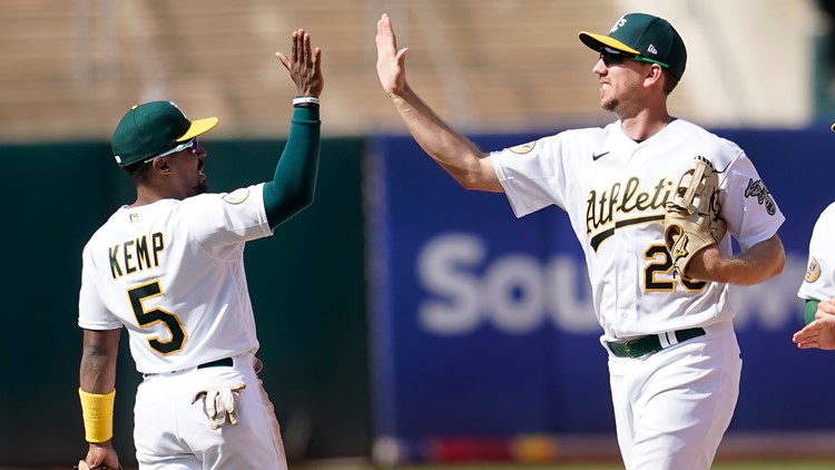 Piscotty homers, A's blank Rangers 2-0 to avoid sweep
