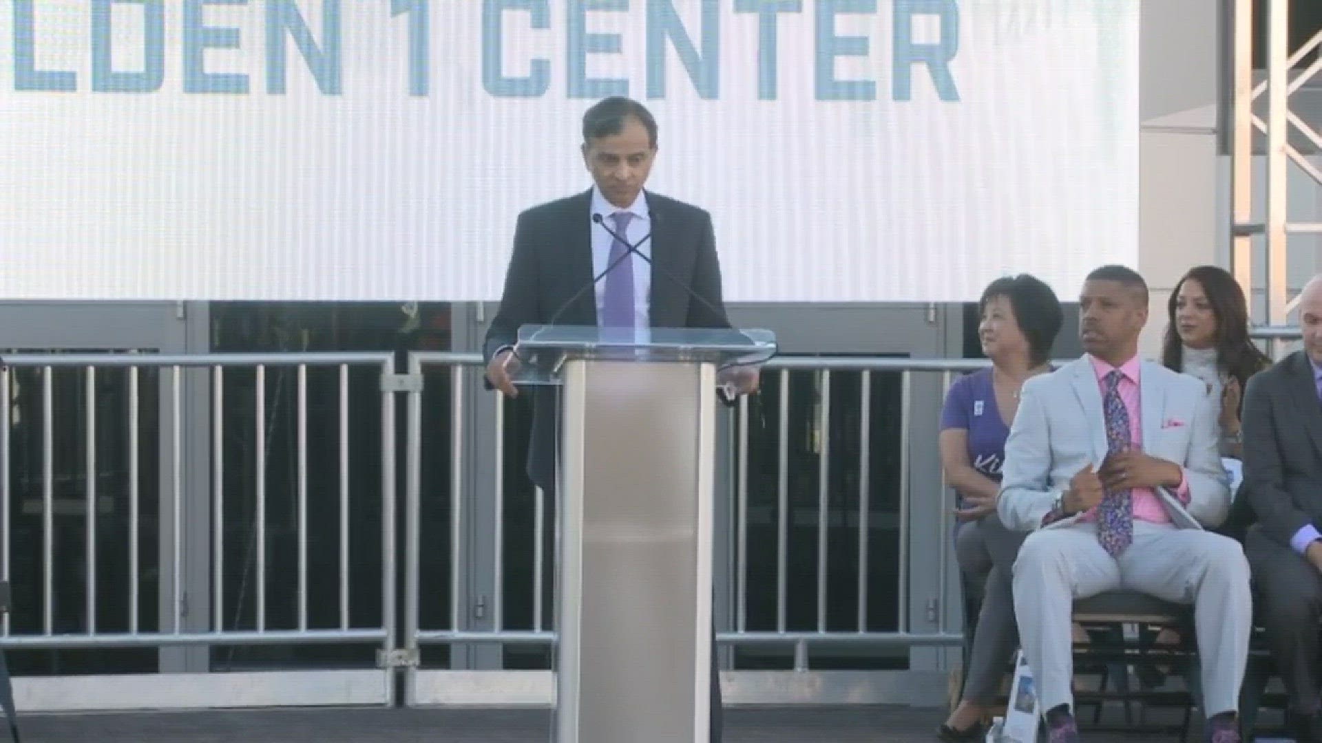 Sacramento Kings majority owner and chairman Vivek Ranadive introduces former NBA Commissioner David Stern, honoring him by naming the walkway leading to the brand new downtown arena after him.  Stern calls the honor "special and meaningful" in his speech, as he reflects on the battle to keep the team in the Capital City.