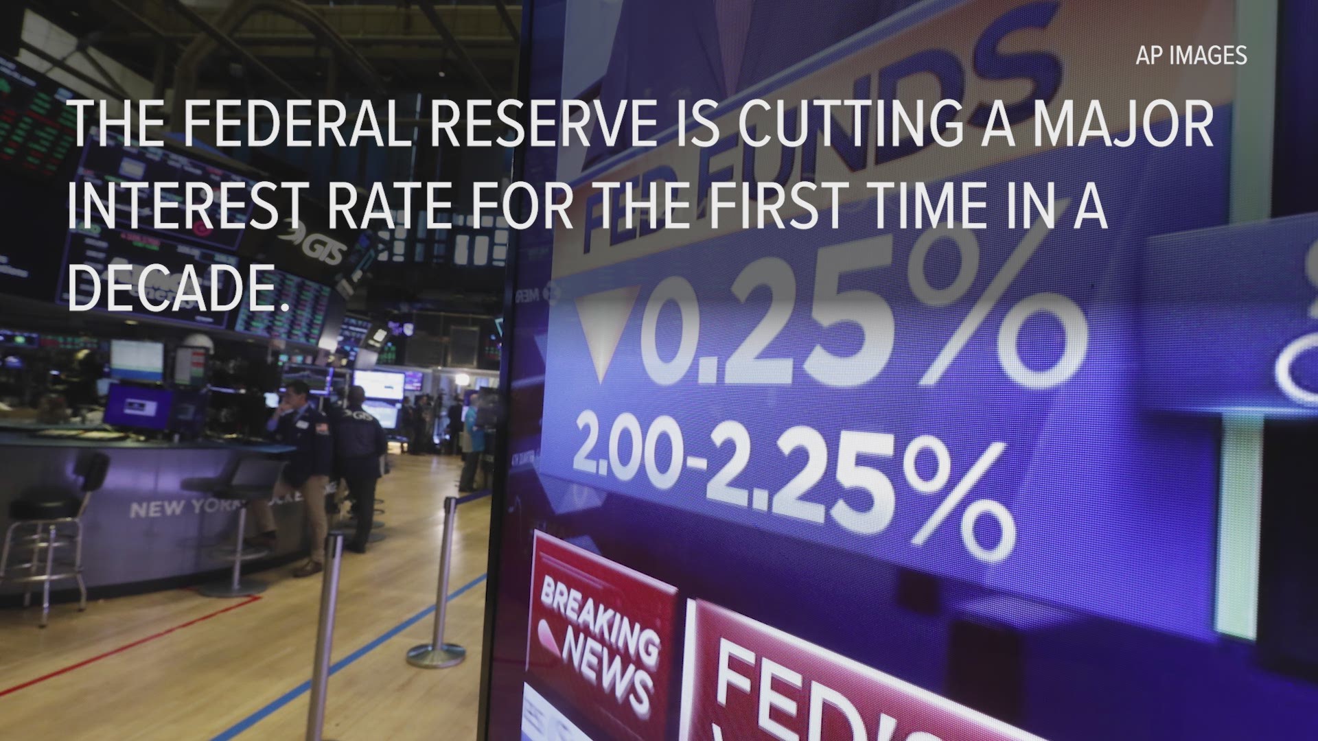 The Federal Reserve cuts key rate in its first reduction in more than decade.