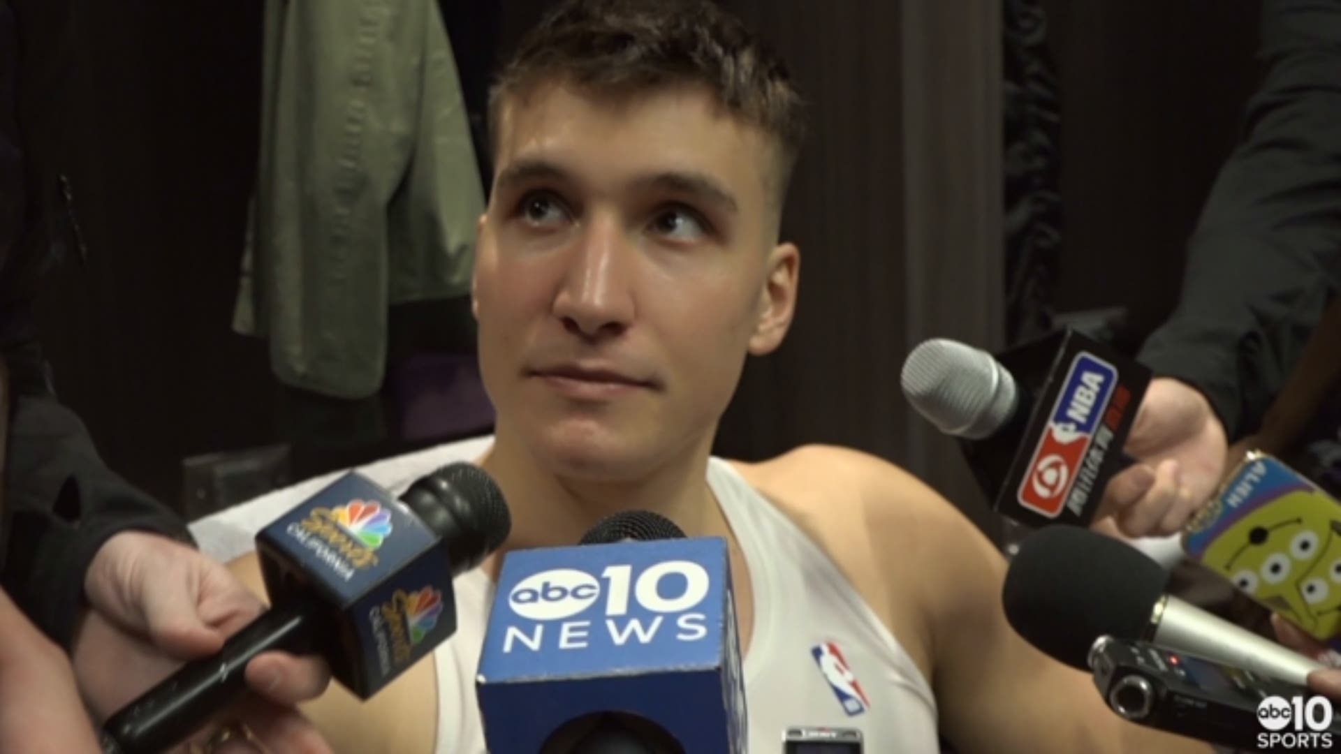 Kings guard Bogdan Bogdanovic talks about his buzzer-beating shot over Tyson Chandler to give Sacramento a 117-116 victory over the Los Angeles Lakers on Thursday night at Golden 1 Center.