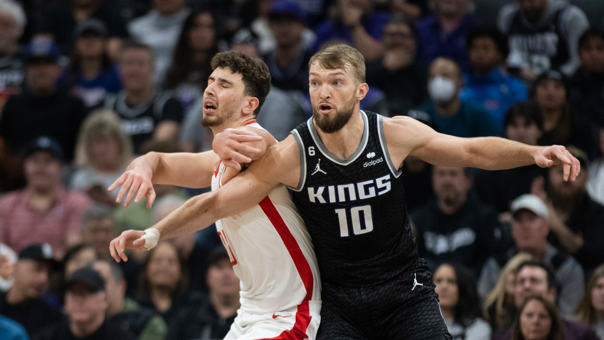 Domantas Sabonis had 25 points, 14 rebounds and nine assists as the Sacramento Kings beat the skidding Houston Rockets 135-115 on Wednesday night.