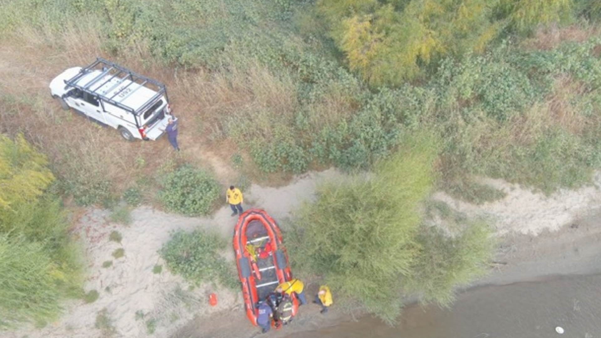 A car rolled over from the Airport Way overcrossing into the river around 1:30 p.m., according to the South San Joaquin Fire Authority.