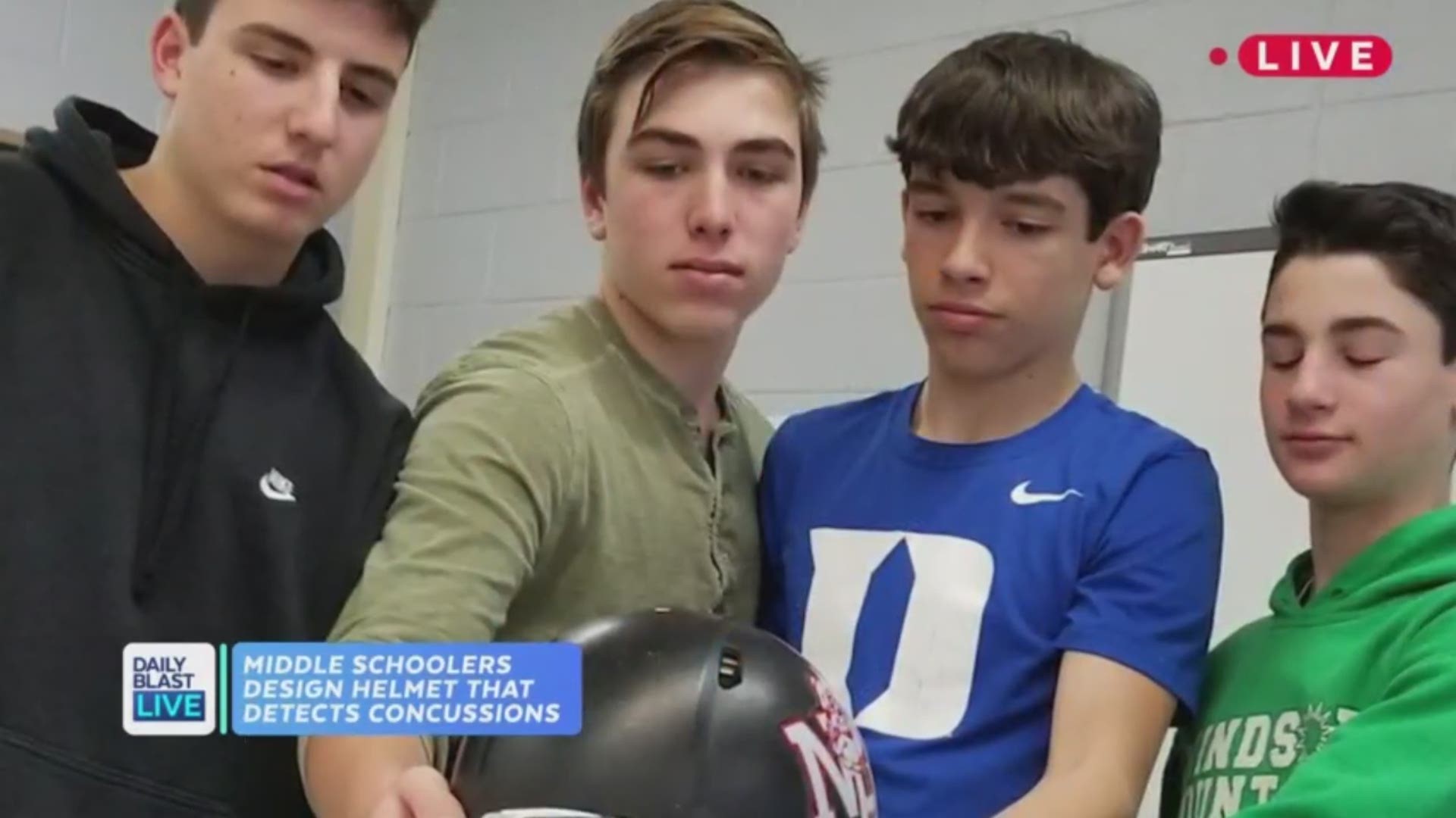 Middle school students are proving you're never young to make a difference. New Jersey eighth-graders involved in a nation-wide technology challenge have designed a helmet to detect concussions in football players. Daily Blast LIVE co-host Jeff Schroeder 