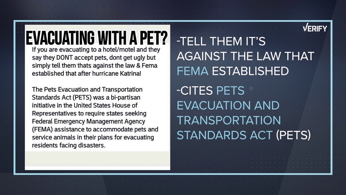 VERIFY: No, hotels are not legally required to house your pets in an  evacuation 