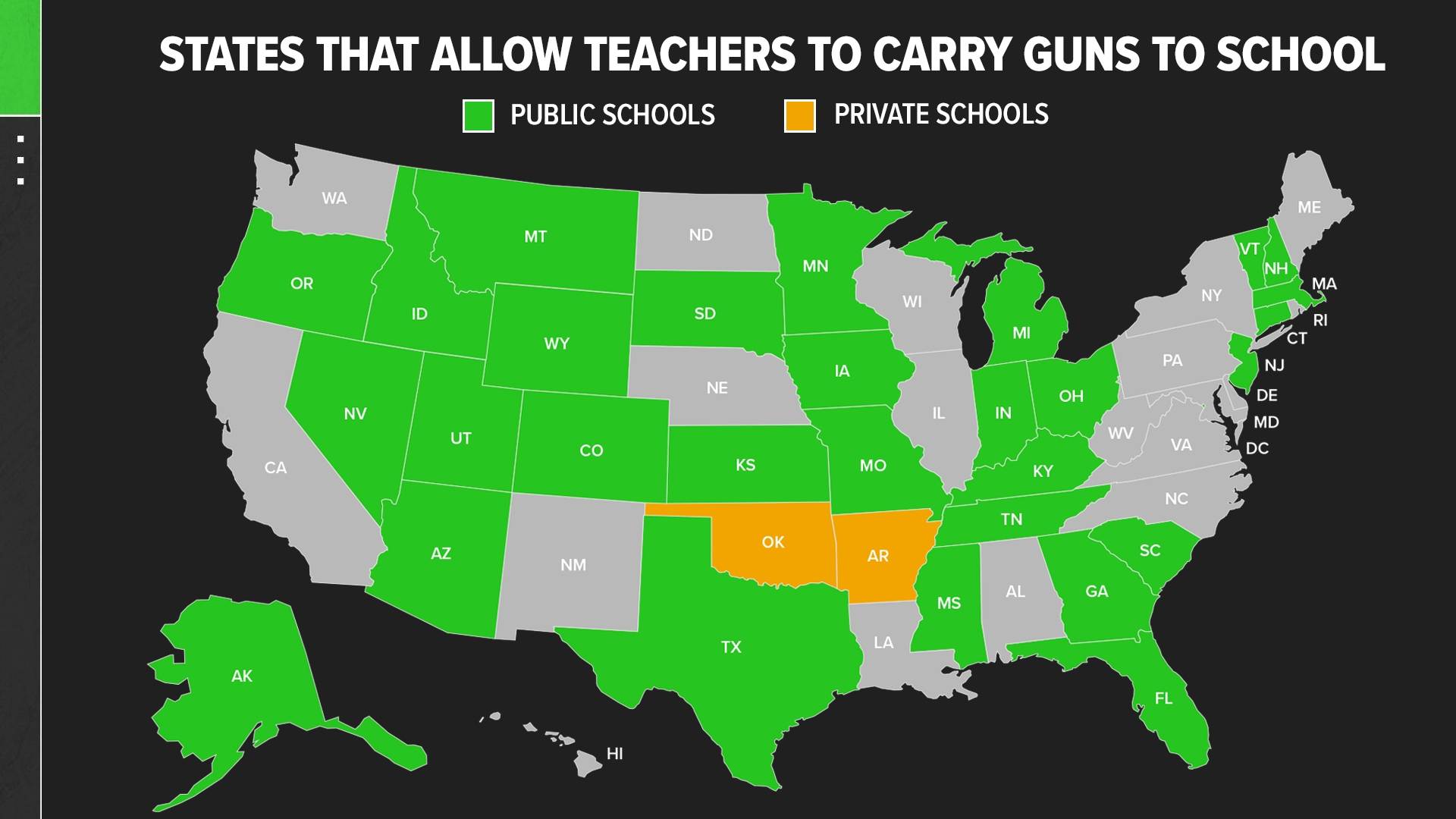 More than 30 states allow teachers to carry guns in school