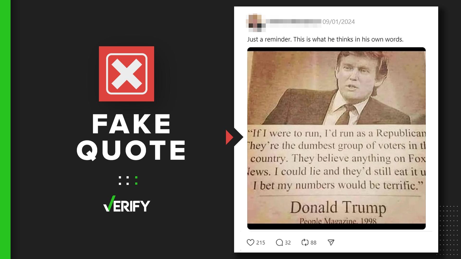 A meme that claims to show the quote from Trump in a 1998 People magazine interview has made the rounds on social media for years. But it’s fabricated.