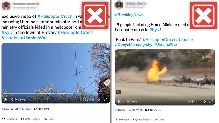 These two viral videos don’t show the fatal helicopter crash in Ukraine