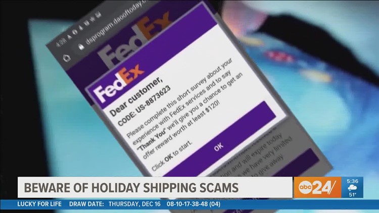 Scammers trying to steal personal information or money through fake holiday shipping notifications