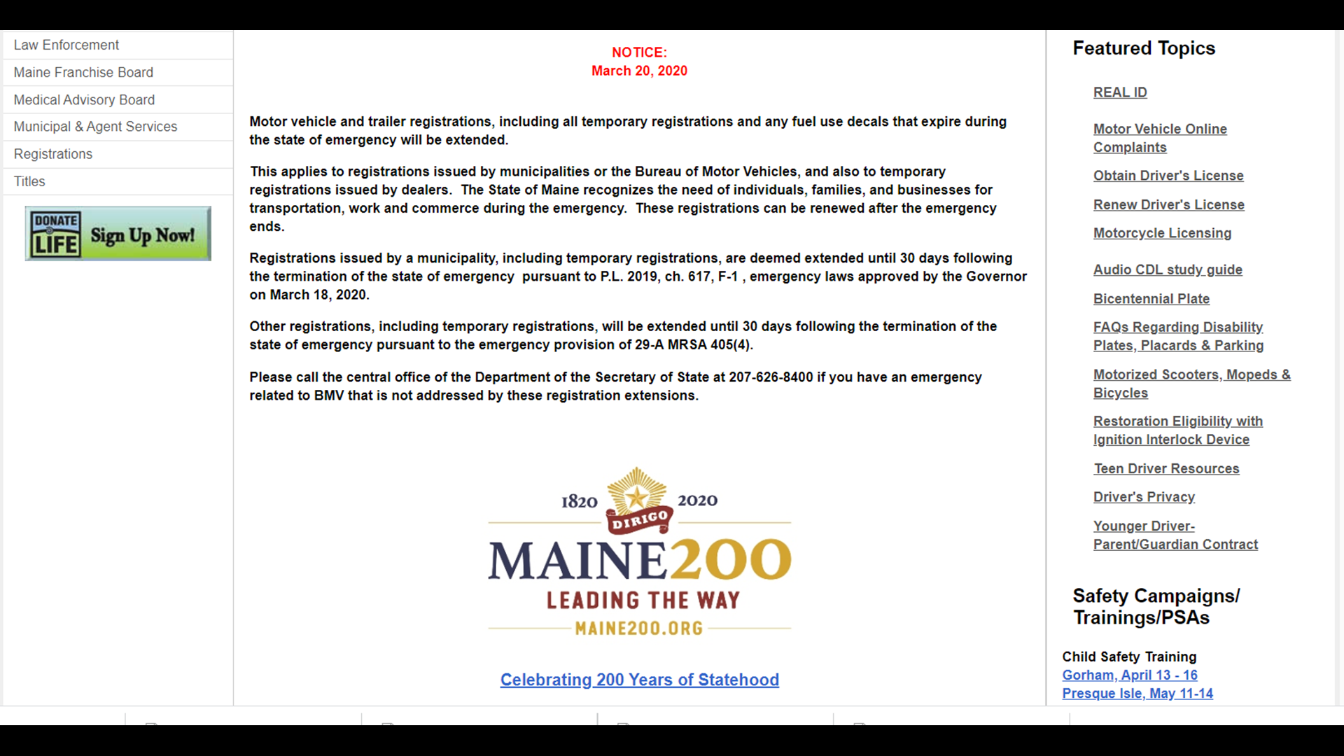 Maine motor vehicle registrations are extended | abc10.com