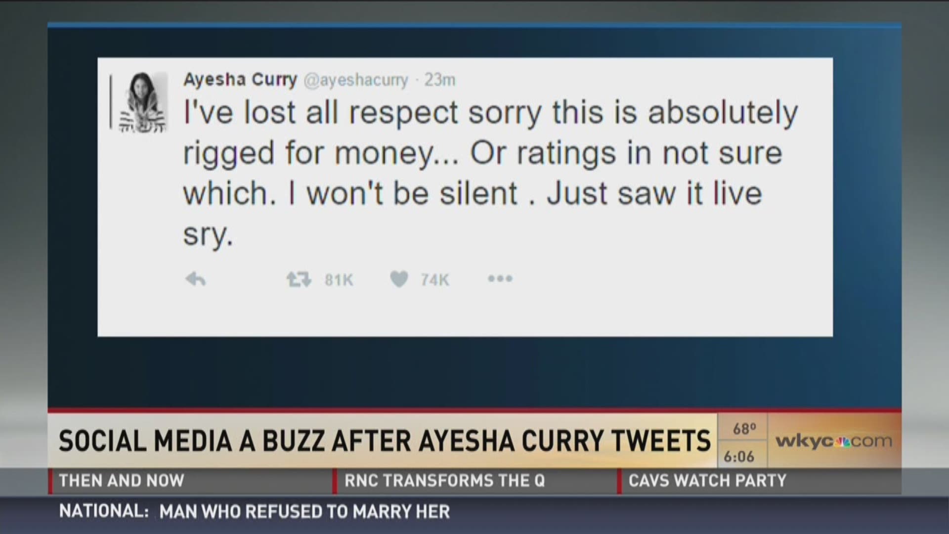 June 17, 2016: Stephen Curry's wife set social media on fire after accusing the NBA Finals of being rigged. WKYC's Tiffany Tarpley has the story. Follow @TiffanyTarpley on Twitter for more.