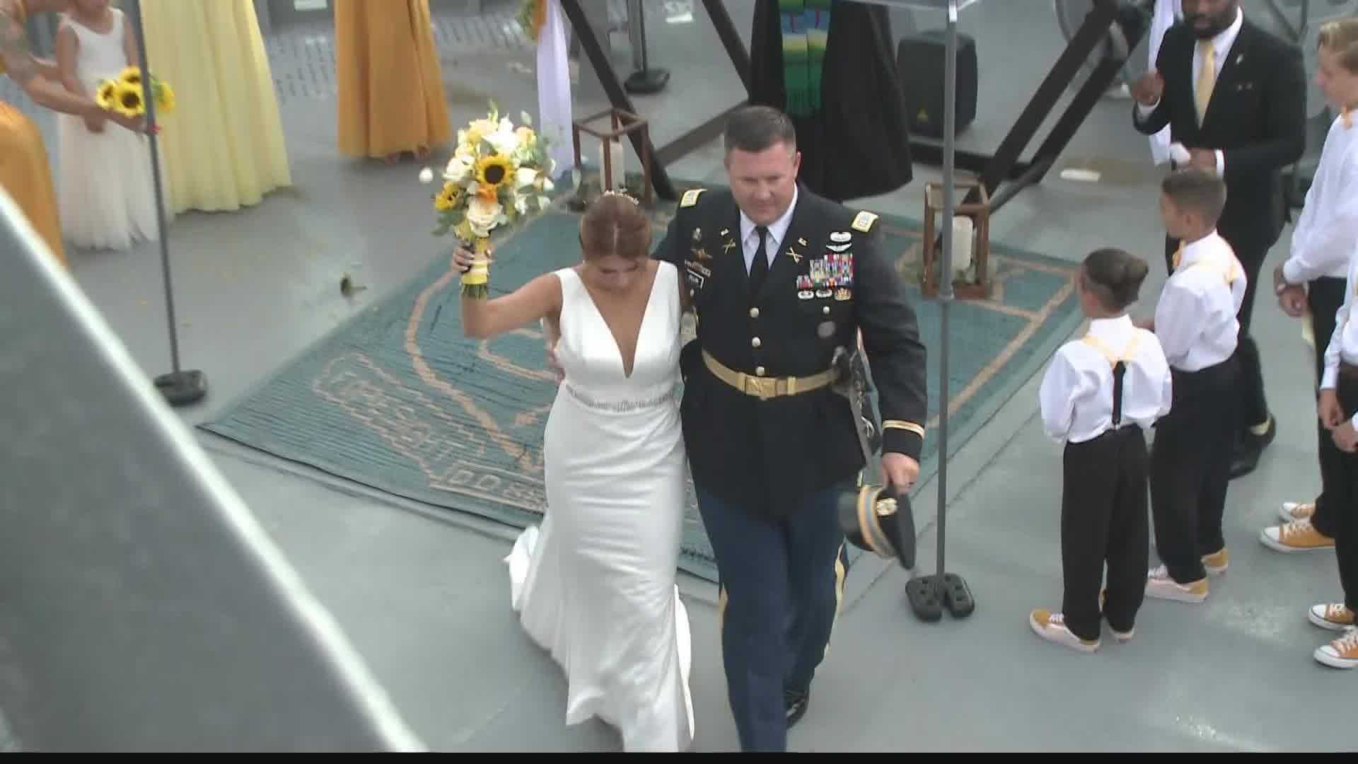 Anchors aweigh! Adam and Allyson Dillon celebrated their wedding on the USS Orleck.