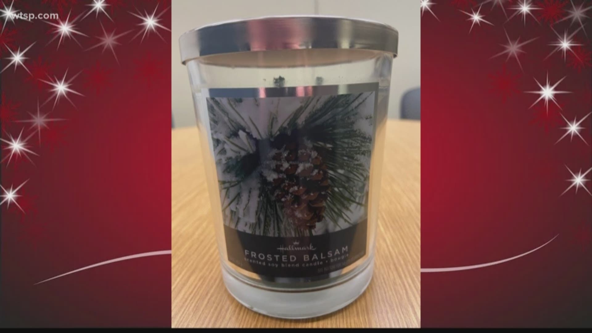 When the company’s balsam soy blend scented candles are lit, the glass jar could break.
