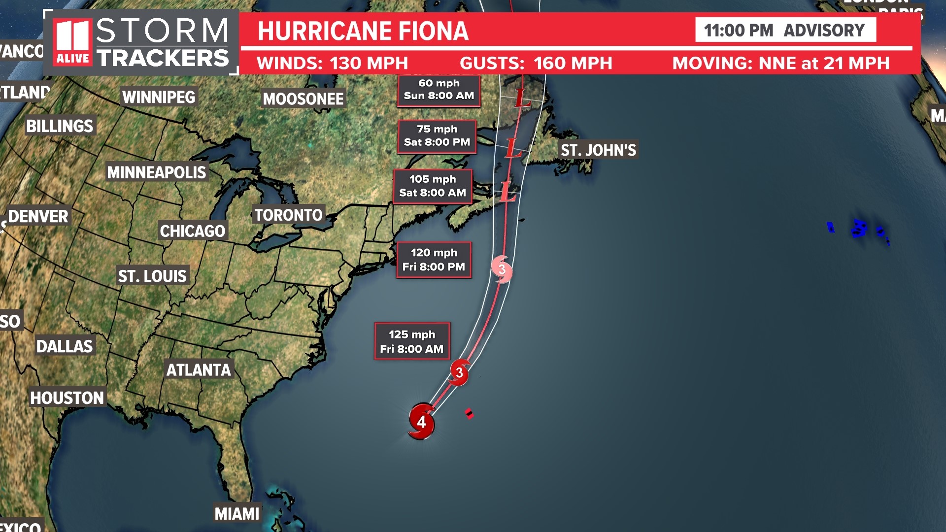 Fiona moves just west of Bermuda